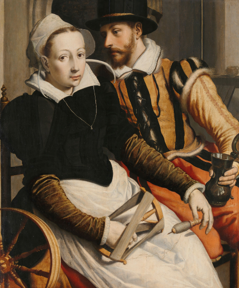 Man and Woman at a Spinning Wheel, Pieter Pietersz. (I), c. 1560 - c. 1570. Rijksmuseum, the Netherlands.