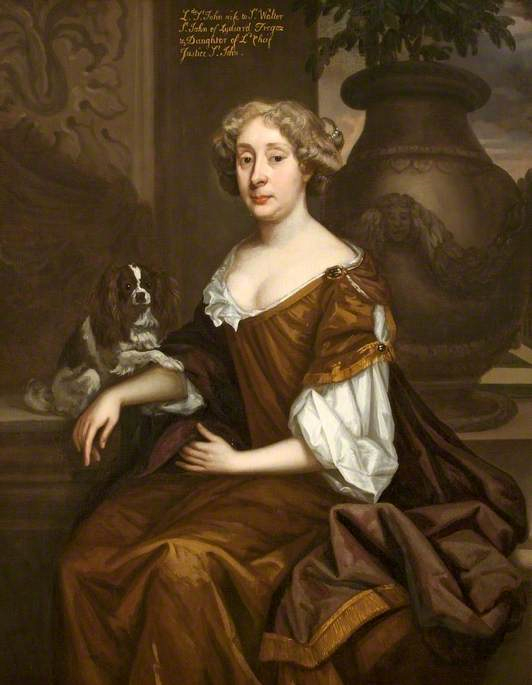 Johanna St John (1631–1705), painted by Godfrey Knelle (1646–1723) with one of her little dogs