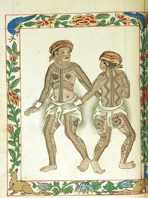 Visayan inhabitants displaying their tattoos (Boxer Codex: 23v).