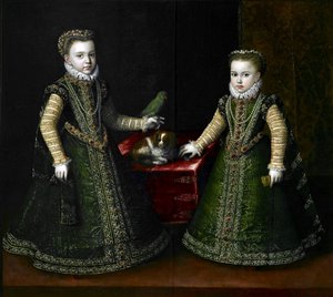 Attributed to Alonso Sánchez Coello, Isabella Clara Eugenia and Catalina Micaela, Daughters of Philip II, King of Spain, c. 1569–70. Royal Collection Trust.